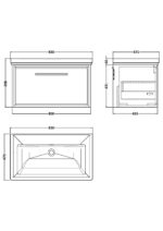 800mm Wall Hung Single Drawer Vanity with Basin - 0 Tap Hole - Image 2