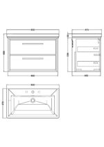 800mm Wall Hung 2-Drawer Vanity with Basin - 3 Tap Hole - Image 2