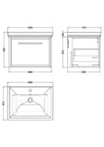 600mm Wall Hung Single Drawer Vanity with Basin - 1 Tap Hole - Image 3