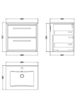 600mm Wall Hung 2-Drawer Vanity with Basin - 1 Tap Hole - Image 3