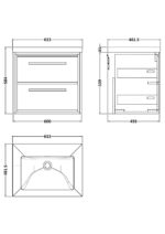 600mm Wall Hung 2-Drawer Vanity with Basin - 0 Tap Hole - Image 3