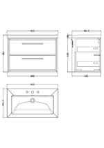 800mm Wall Hung 2-Drawer Vanity with Basin - 3 Tap Hole - Image 3