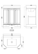 750mm 3-Door Angled Unit & Marble Top 1TH - Image 2