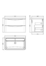 800mm Wall Hung 2 Drawer Vanity & Ceramic Basin - Image 3
