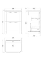 Nuie Lunar 600mm Floor Standing 2 Drawer Vanity & Polymarble Basin - Image 3
