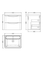 600mm Wall Hung 2 Drawer Vanity & Ceramic Basin - Image 4