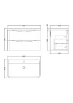 800mm Wall Hung 2 Drawer Vanity & Polymarble Basin - Image 5