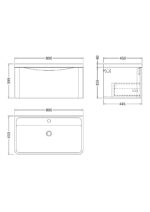 800mm Wall Hung 1 Drawer Vanity & Polymarble Basin - Image 3