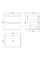 600mm Wall Hung 2 Drawer Vanity & Polymarble Basin - Image 3