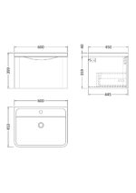 600mm Wall Hung 1 Drawer Vanity & Polymarble Basin - Image 3