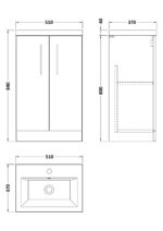 Nuie Arno Compact 500mm Floor Standing 2-Door Vanity & Ceramic Basin - Image 3