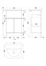 500mm Floor Standing 2 Door/Drawer Vanity Unit & Basin 4 - Image 3