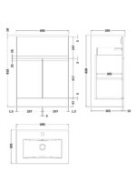 600mm Floor Standing 2-Door/Drawer Vanity Unit & Basin 2 - Image 3