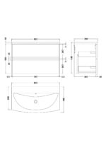 800mm Wall Hung 2 Drawer Unit & Basin 4 - Image 3