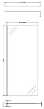 900mm Wetroom Screen With Brass Support Bar - Image 3