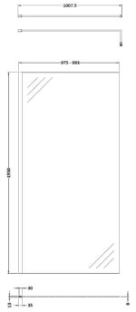1000mm Wetroom Screen With Black Support Bar - Image 2