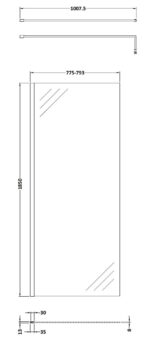 800mm Wetroom Screen With Support Bar - Image 3